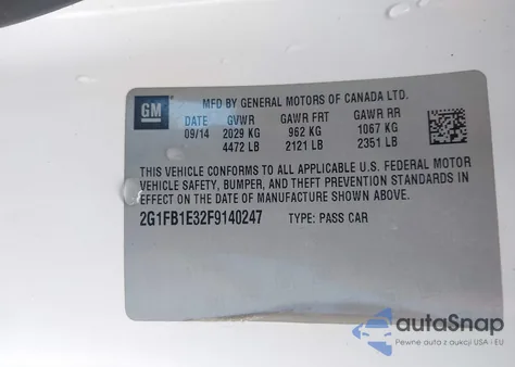 2015 Chevrolet Camaro 2Ls from USA, damaged, VIN 2G1FB1E32F9140247